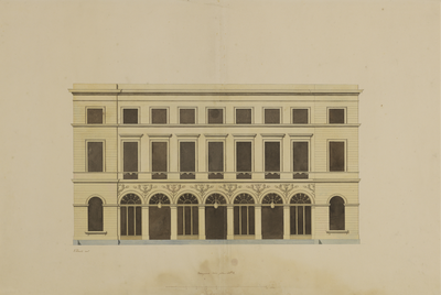 216565 Opstand van het ontwerp voor de manufacturenwinkel van A. Sinkel aan de Oudegracht te Utrecht.